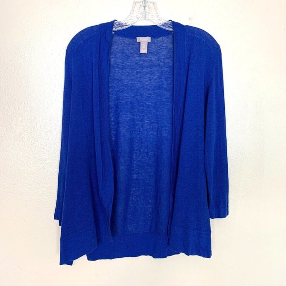 Chico's Sweaters - Chico's Womens Cardigan Sweater Lightweight Linen Cotton Cobalt Blue Knit 0 S